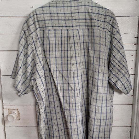 Club Room Men's 2XL Linen Blend Button Front Short Sleeve Shirt Gray Blue Square - Picture 7 of 10